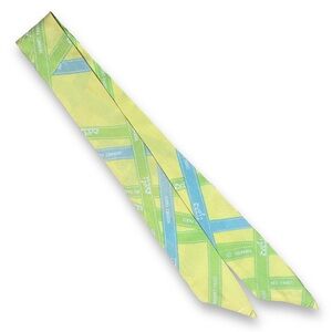 Hermes Lime Green and Sky Blue Silk Scarf